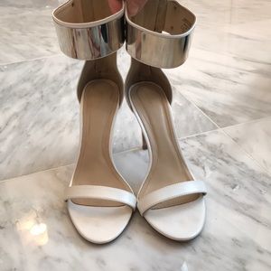 Zara white sandal with silver metallic ankle strap